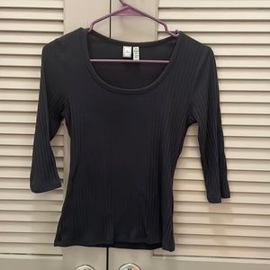 Navy Blue Ribbed Fitted Fashion Top